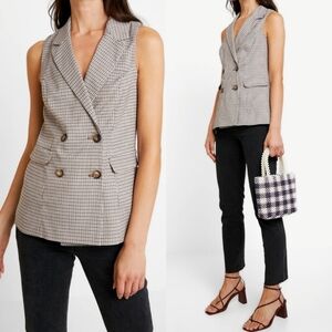 ☆Miss Selfridge Checkered Sleeveless Blazer - Brown and White☆